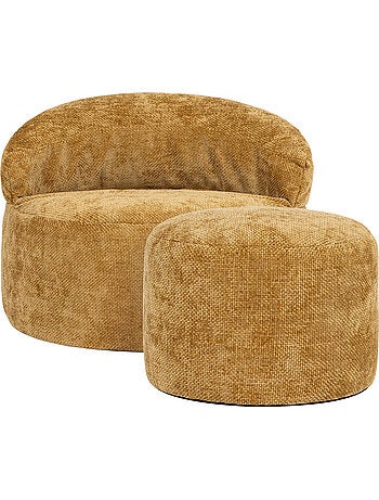 Pouf poltrona decorativa orb con poggiapiedi rotondo milano in tessuto chenille testurizzata - icon