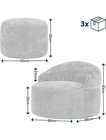 Pouf poltrona decorativa orb con poggiapiedi rotondo milano in tessuto chenille testurizzata - icon