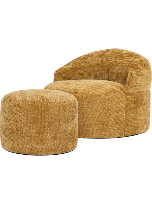 Pouf poltrona decorativa orb con poggiapiedi rotondo milano in tessuto chenille testurizzata - icon - Kiabi