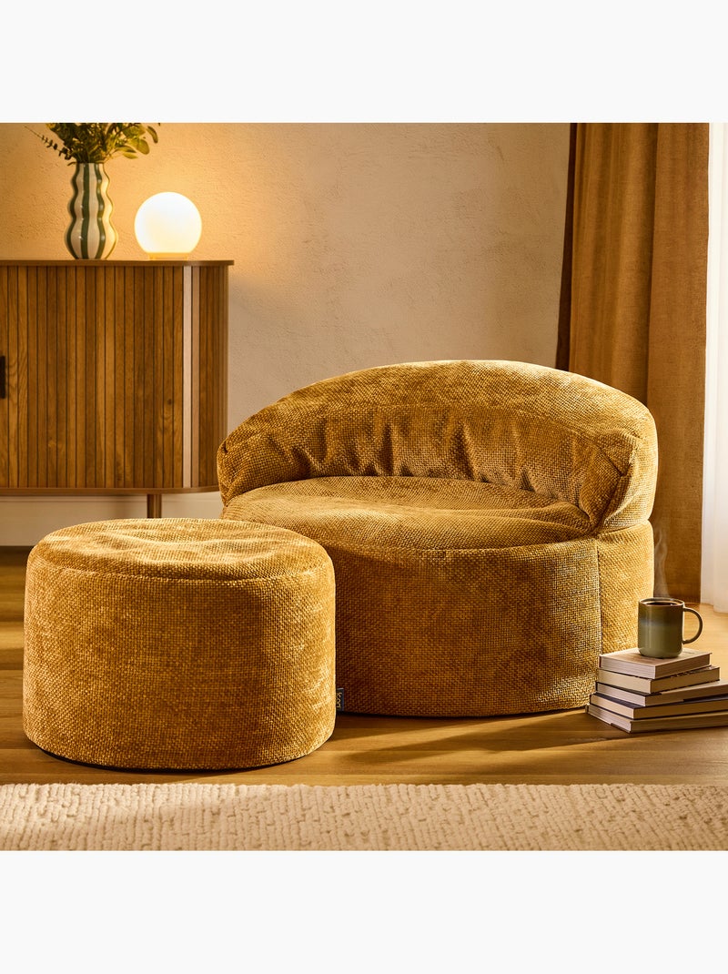 Pouf poltrona decorativa orb con poggiapiedi rotondo milano in tessuto chenille testurizzata - icon Giallo senape - Kiabi