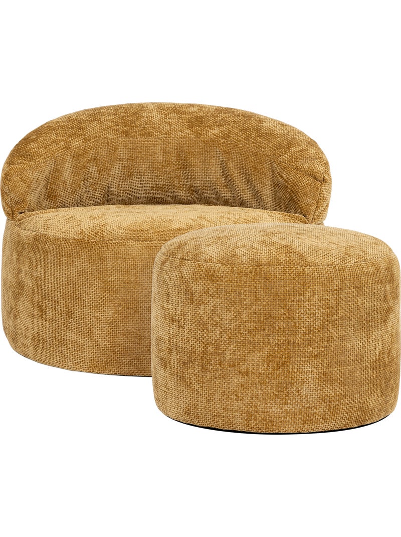 Pouf poltrona decorativa orb con poggiapiedi rotondo milano in tessuto chenille testurizzata - icon Giallo senape - Kiabi