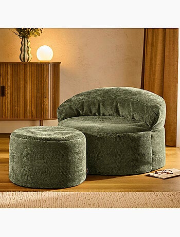 Pouf poltrona decorativa orb con poggiapiedi rotondo milano in tessuto chenille testurizzata - icon
