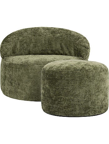 Pouf poltrona decorativa orb con poggiapiedi rotondo milano in tessuto chenille testurizzata - icon