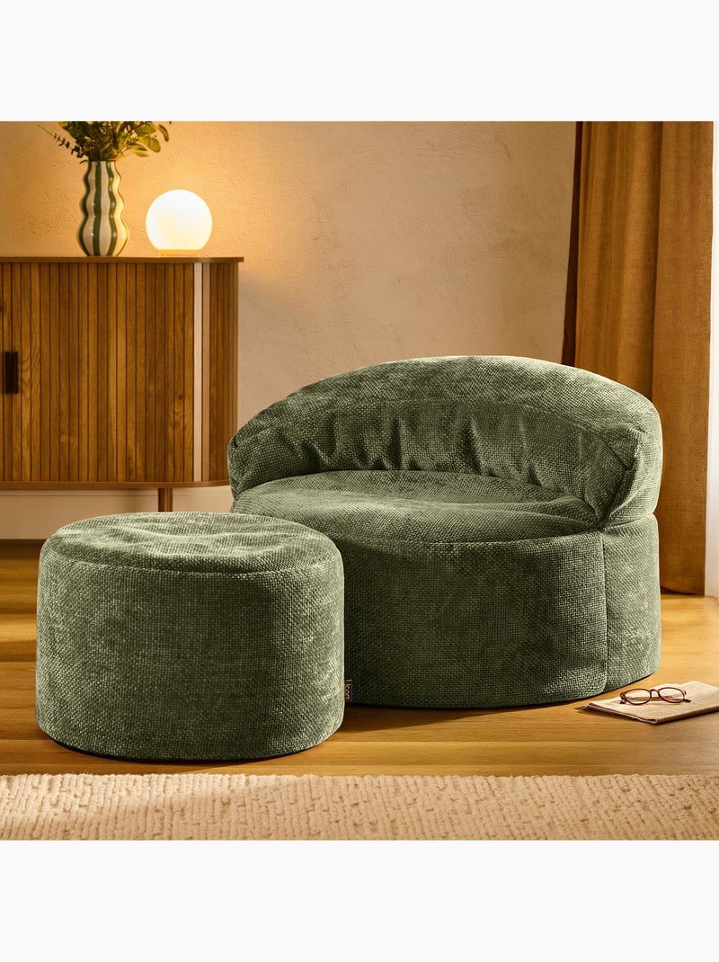 Pouf poltrona decorativa orb con poggiapiedi rotondo milano in tessuto chenille testurizzata - icon Verde oliva - Kiabi