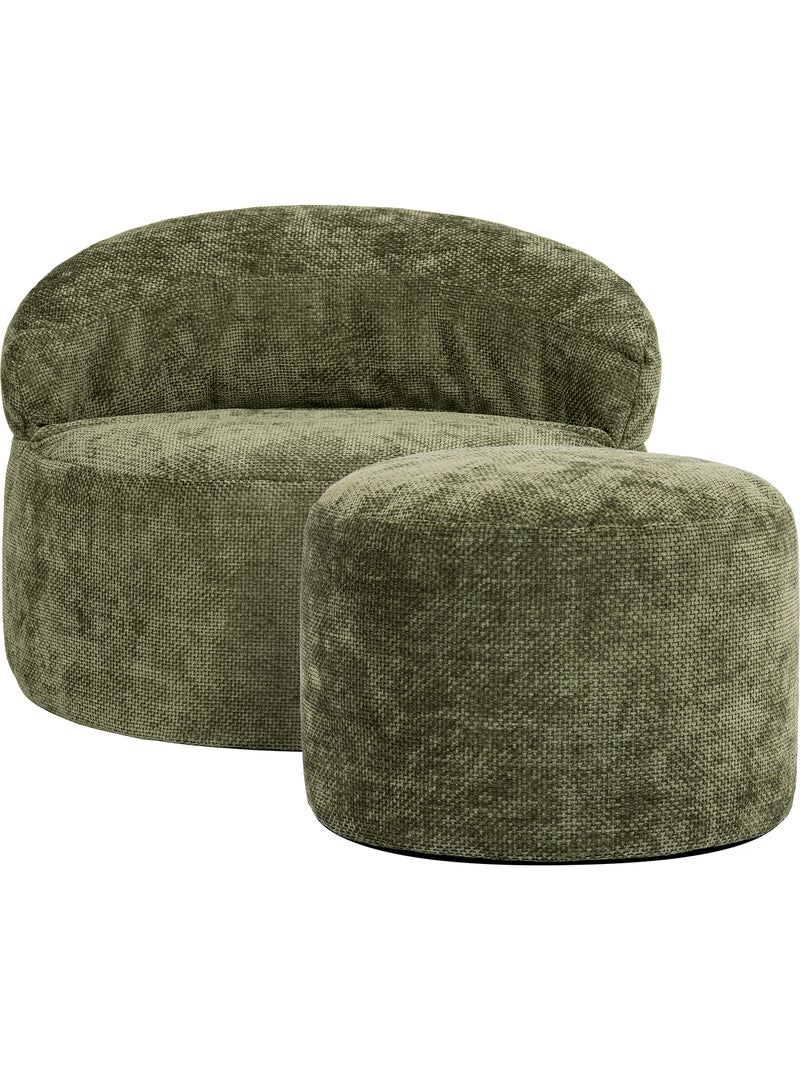 Pouf poltrona decorativa orb con poggiapiedi rotondo milano in tessuto chenille testurizzata - icon Verde oliva - Kiabi