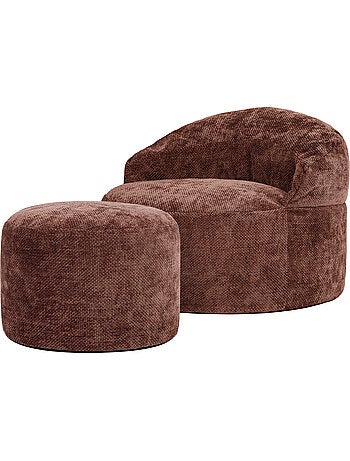 Pouf poltrona decorativa orb con poggiapiedi rotondo milano in tessuto chenille testurizzata - icon