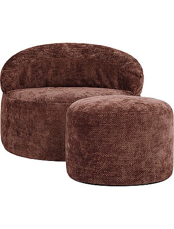 Pouf poltrona decorativa orb con poggiapiedi rotondo milano in tessuto chenille testurizzata - icon