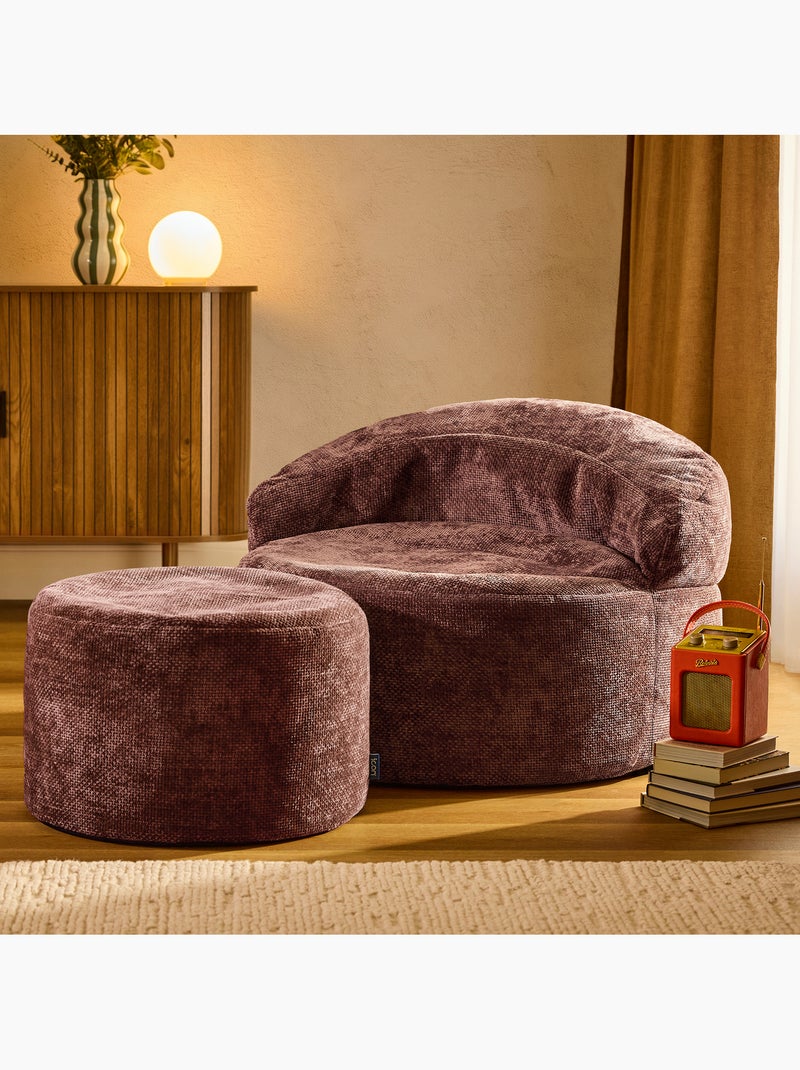 Pouf poltrona decorativa orb con poggiapiedi rotondo milano in tessuto chenille testurizzata - icon Viola prugna - Kiabi