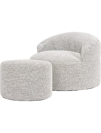 Pouf poltrona decorativa orb con poggiapiedi rotondo milano in tessuto intrecciato - icon