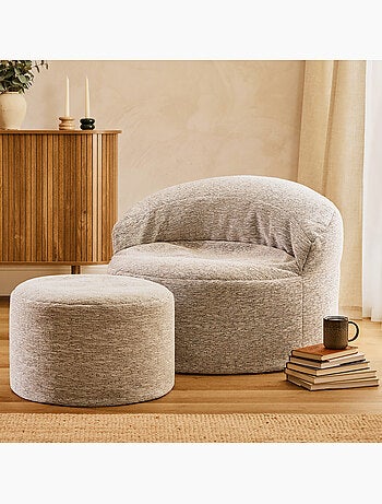 Pouf poltrona decorativa orb con poggiapiedi rotondo milano in tessuto intrecciato - icon