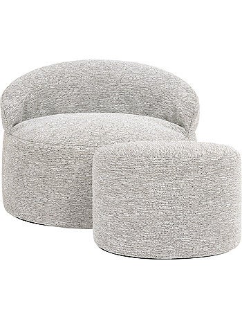 Pouf poltrona decorativa orb con poggiapiedi rotondo milano in tessuto intrecciato - icon