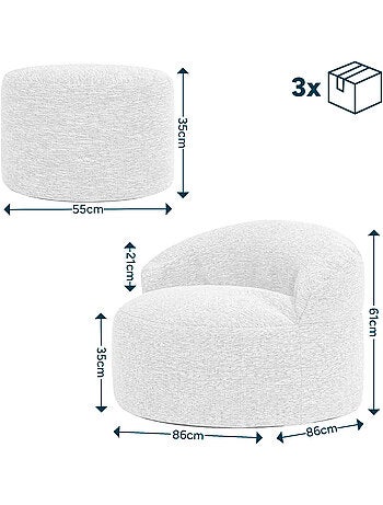 Pouf poltrona decorativa orb con poggiapiedi rotondo milano in tessuto intrecciato - icon
