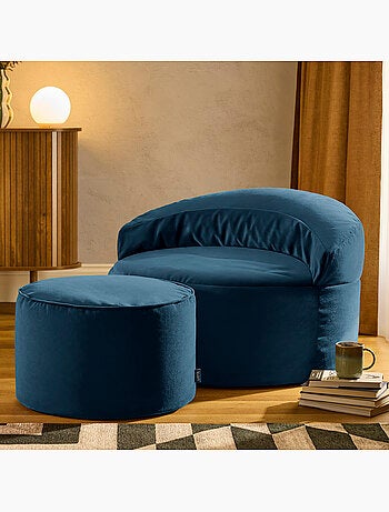 Pouf poltrona decorativa orb con poggiapiedi rotondo milano in velluto opaco - icon