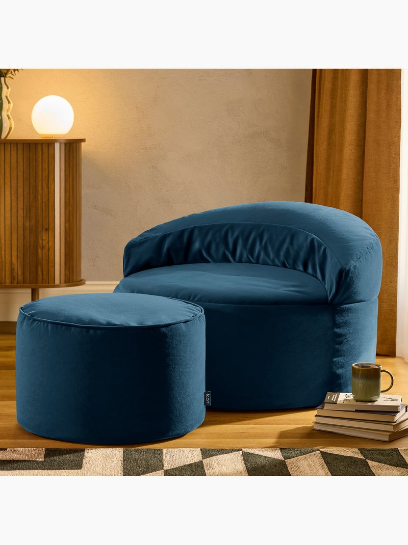 Pouf poltrona decorativa orb con poggiapiedi rotondo milano in velluto opaco - icon Blu marino - Kiabi