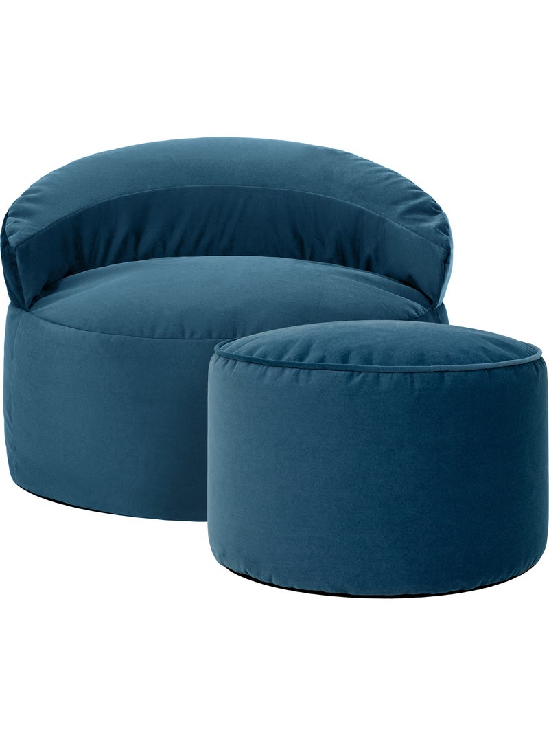 Pouf poltrona decorativa orb con poggiapiedi rotondo milano in velluto opaco - icon Blu marino - Kiabi