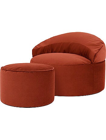 Pouf poltrona decorativa orb con poggiapiedi rotondo milano in velluto opaco - icon