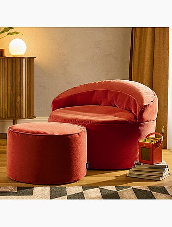 Pouf poltrona decorativa orb con poggiapiedi rotondo milano in velluto opaco - icon