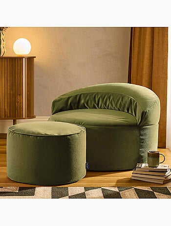 Pouf poltrona decorativa orb con poggiapiedi rotondo milano in velluto opaco - icon