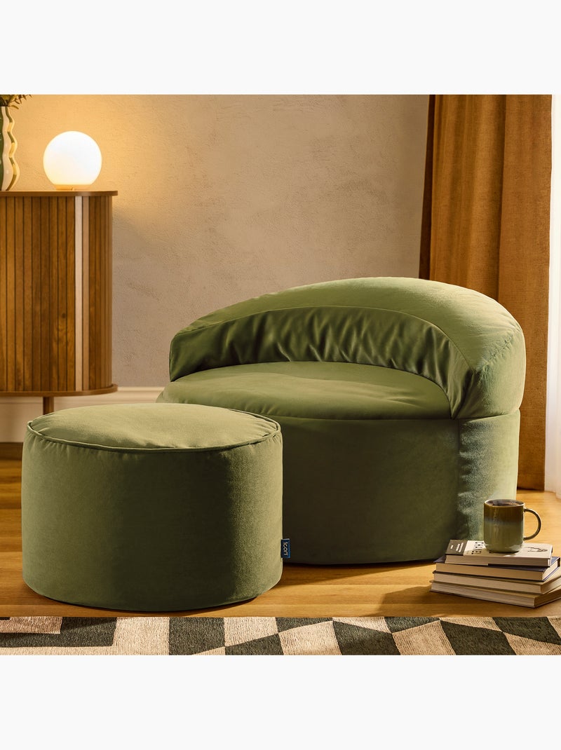 Pouf poltrona decorativa orb con poggiapiedi rotondo milano in velluto opaco - icon Verde oliva - Kiabi