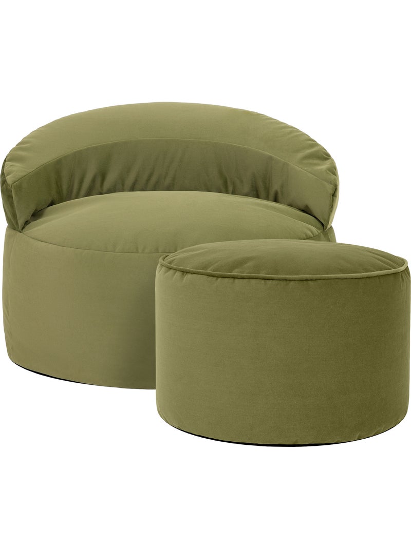 Pouf poltrona decorativa orb con poggiapiedi rotondo milano in velluto opaco - icon Verde oliva - Kiabi