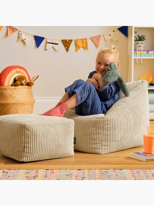 Pouf poltrona per bambini con poggiapiedi quadrato coordinato in velluto a coste - icon - Kiabi