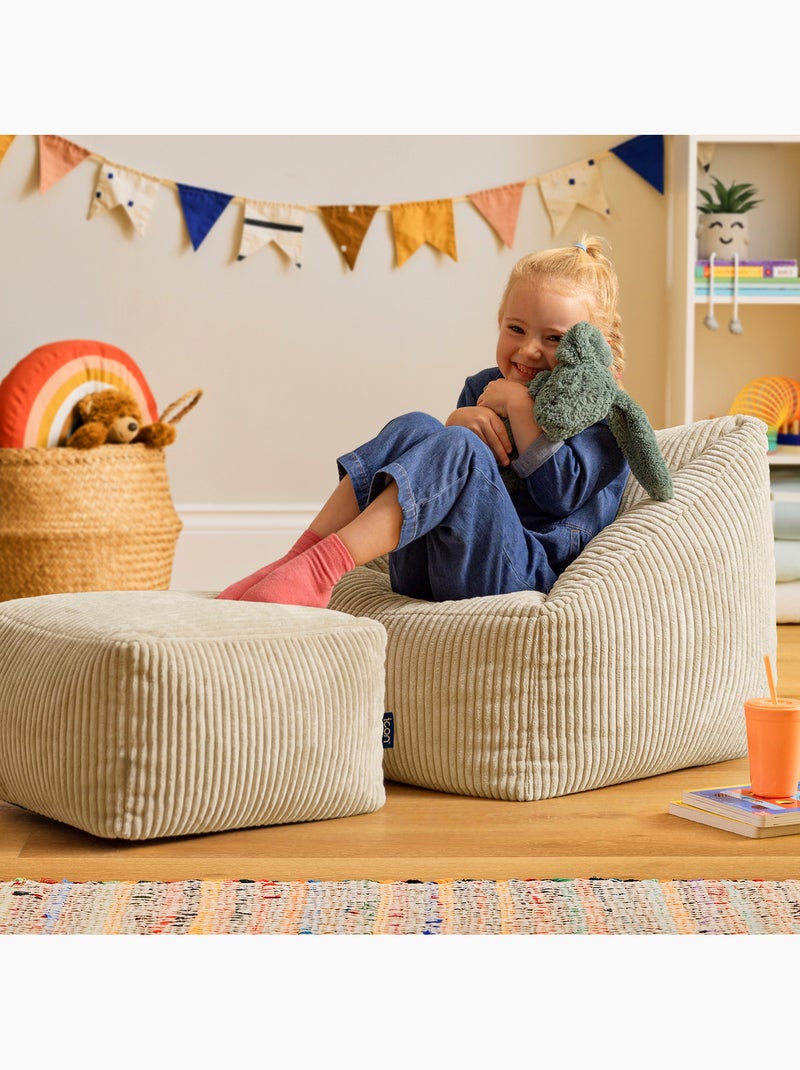 Pouf poltrona per bambini con poggiapiedi quadrato coordinato in velluto a coste - icon Beige - Kiabi