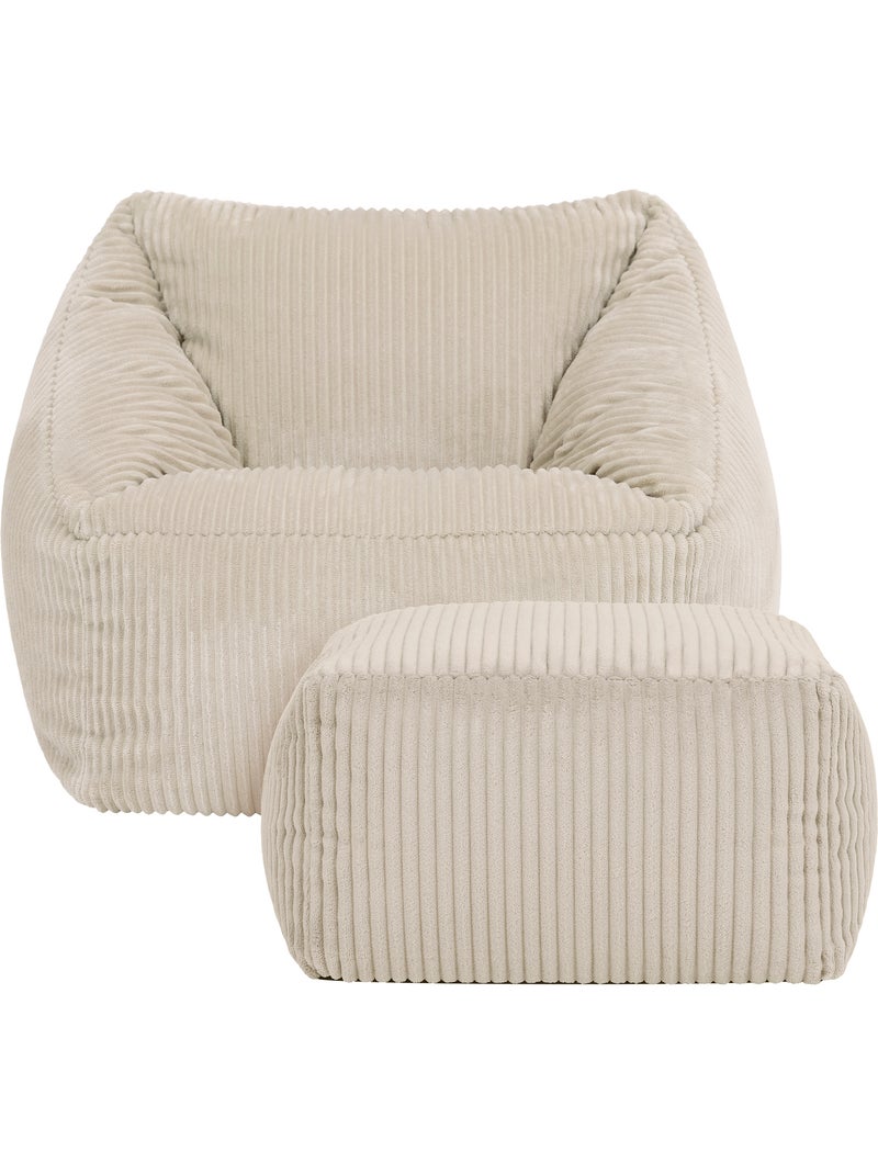 Pouf poltrona per bambini con poggiapiedi quadrato coordinato in velluto a coste - icon Beige - Kiabi