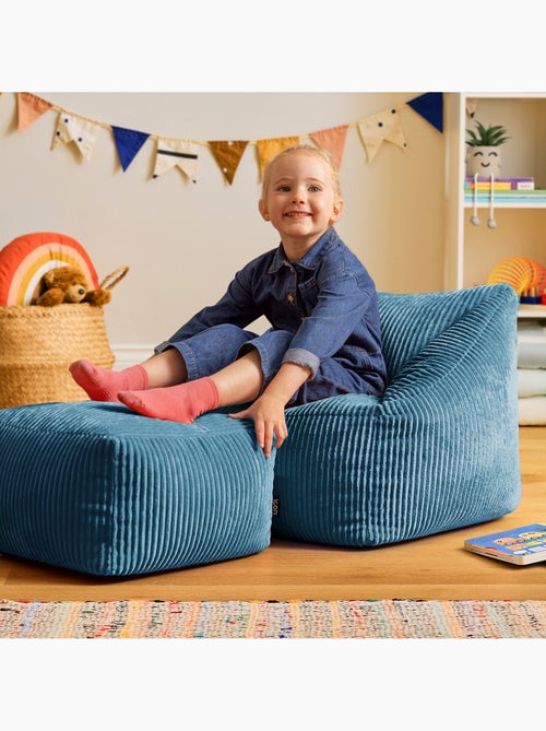 Pouf poltrona per bambini con poggiapiedi quadrato coordinato in velluto a coste - icon - Kiabi