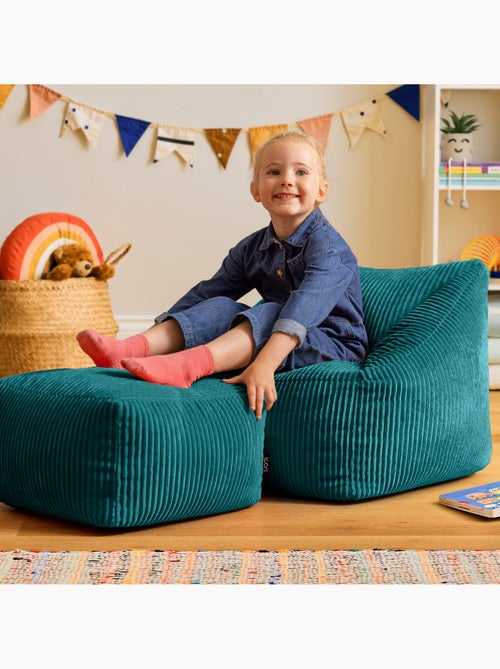 Pouf poltrona per bambini con poggiapiedi quadrato coordinato in velluto a coste - icon - Kiabi