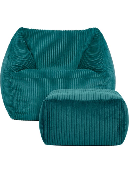 Pouf poltrona per bambini con poggiapiedi quadrato coordinato in velluto a coste - icon - Kiabi