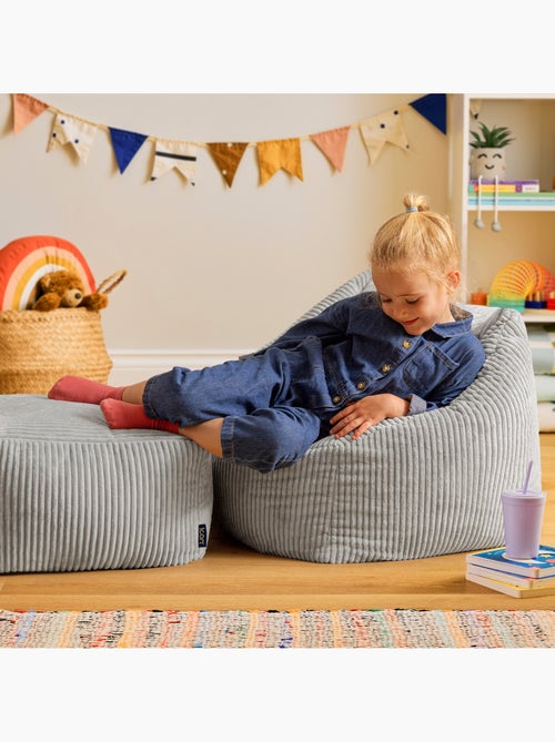 Pouf poltrona per bambini con poggiapiedi quadrato coordinato in velluto a coste - icon - Kiabi
