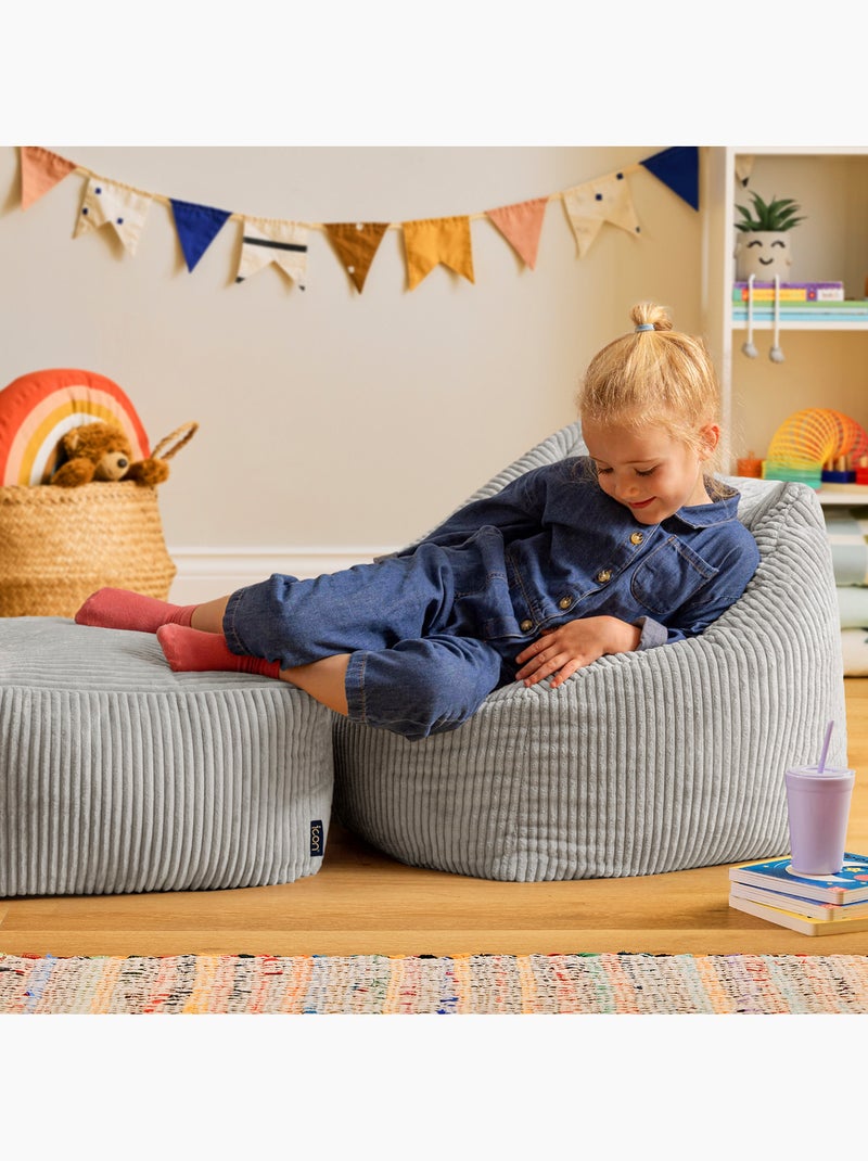 Pouf poltrona per bambini con poggiapiedi quadrato coordinato in velluto a coste - icon Grigio chiaro - Kiabi