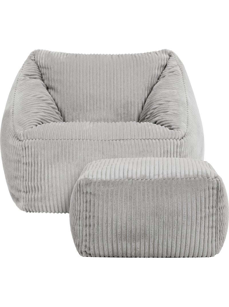 Pouf poltrona per bambini con poggiapiedi quadrato coordinato in velluto a coste - icon Grigio chiaro - Kiabi