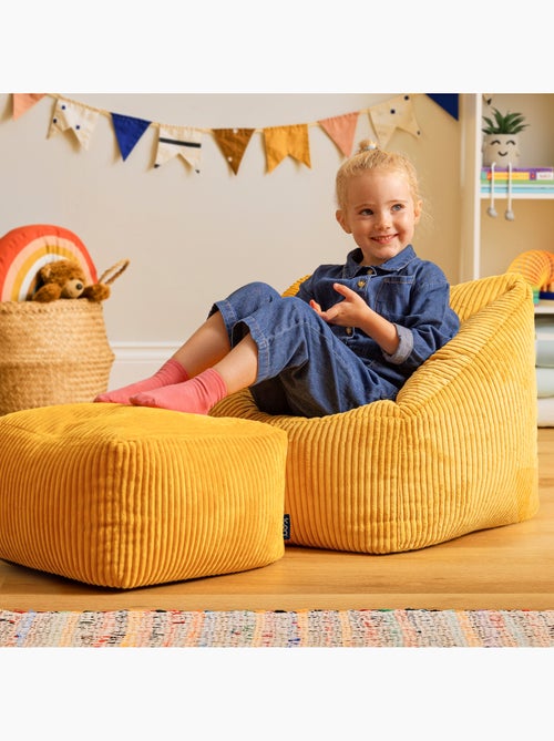 Pouf poltrona per bambini con poggiapiedi quadrato coordinato in velluto a coste - icon - Kiabi