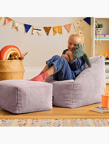 Pouf poltrona per bambini con poggiapiedi quadrato coordinato in velluto a coste - icon