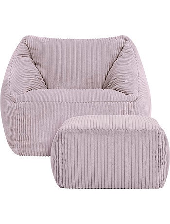 Pouf poltrona per bambini con poggiapiedi quadrato coordinato in velluto a coste - icon