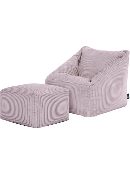 Pouf poltrona per bambini con poggiapiedi quadrato coordinato in velluto a coste - icon - Kiabi