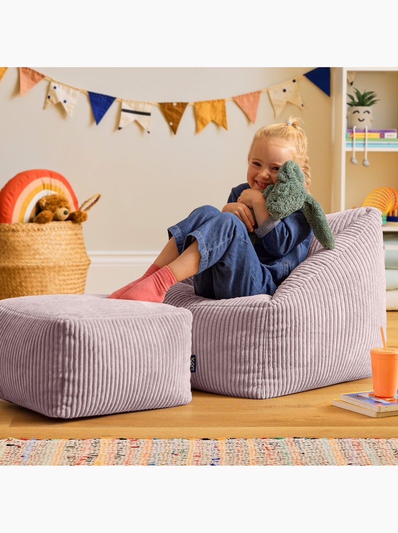 Pouf poltrona per bambini con poggiapiedi quadrato coordinato in velluto a coste - icon Malva lilla - Kiabi