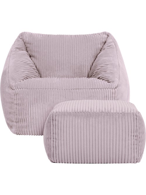 Pouf poltrona per bambini con poggiapiedi quadrato coordinato in velluto a coste - icon - Kiabi