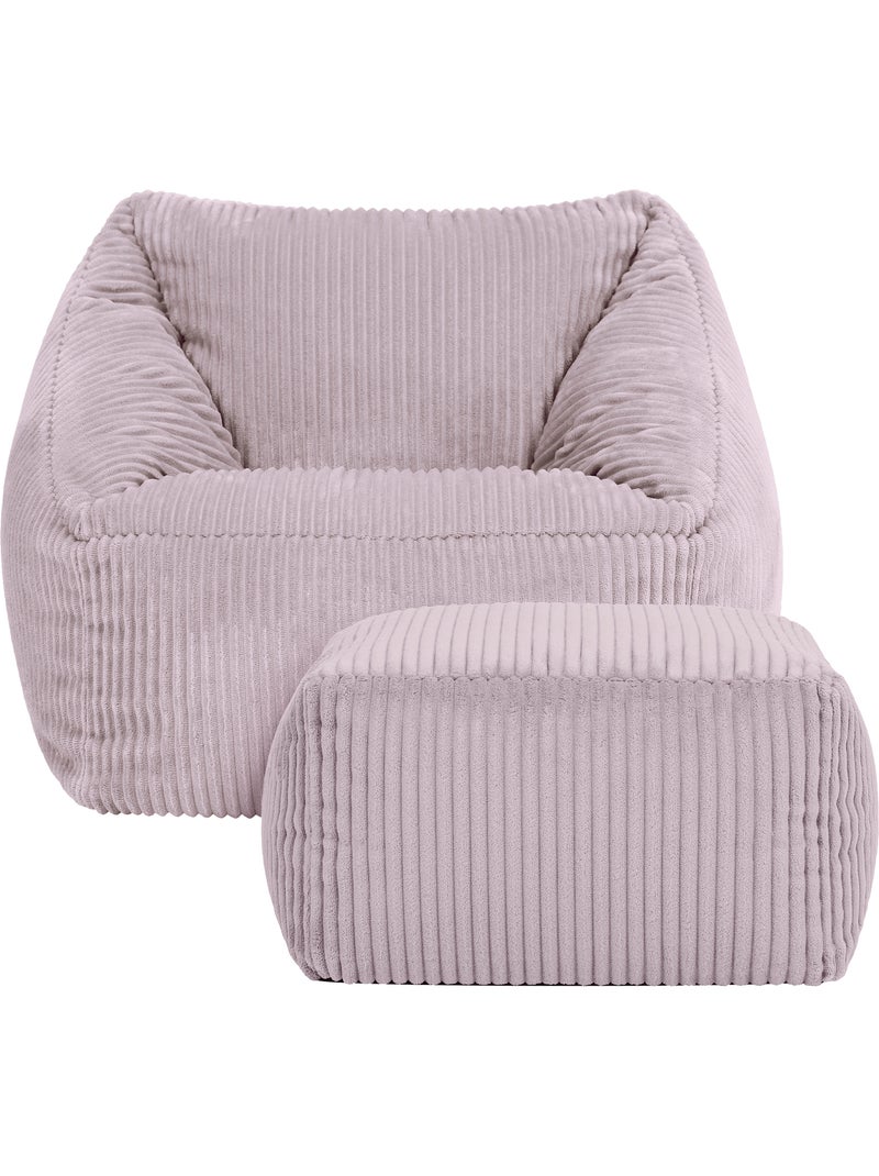 Pouf poltrona per bambini con poggiapiedi quadrato coordinato in velluto a coste - icon Malva lilla - Kiabi