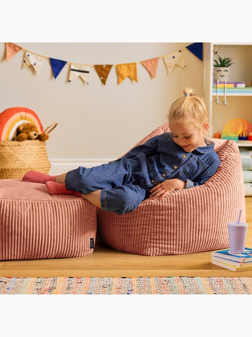 Pouf poltrona per bambini con poggiapiedi quadrato coordinato in velluto a coste - icon - Kiabi
