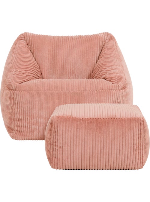 Pouf poltrona per bambini con poggiapiedi quadrato coordinato in velluto a coste - icon - Kiabi