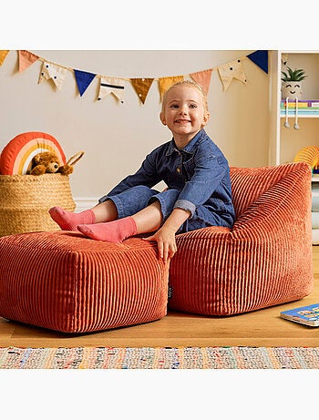 Pouf poltrona per bambini con poggiapiedi quadrato coordinato in velluto a coste - icon