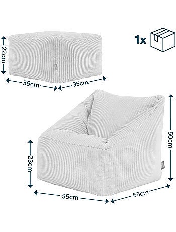Pouf poltrona per bambini con poggiapiedi quadrato coordinato in velluto a coste - icon