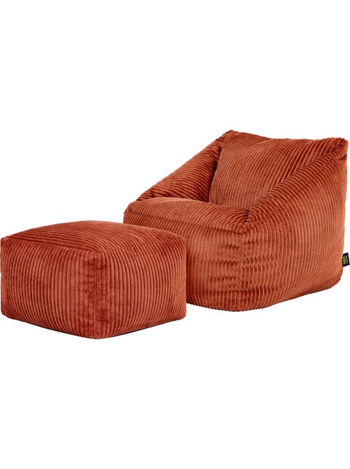 Pouf poltrona per bambini con poggiapiedi quadrato coordinato in velluto a coste - icon - Kiabi