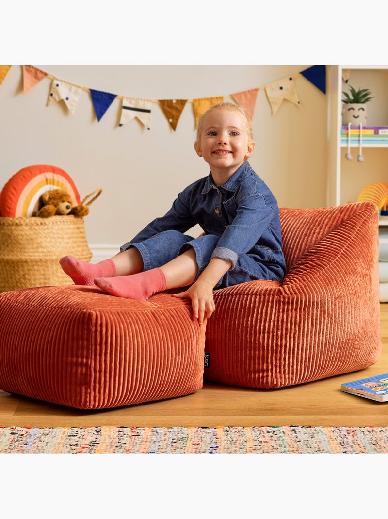 Pouf poltrona per bambini con poggiapiedi quadrato coordinato in velluto a coste - icon Terracotta - Kiabi
