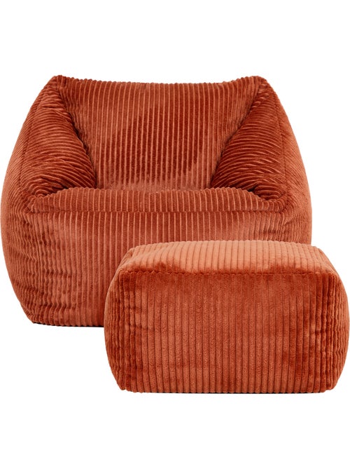 Pouf poltrona per bambini con poggiapiedi quadrato coordinato in velluto a coste - icon - Kiabi