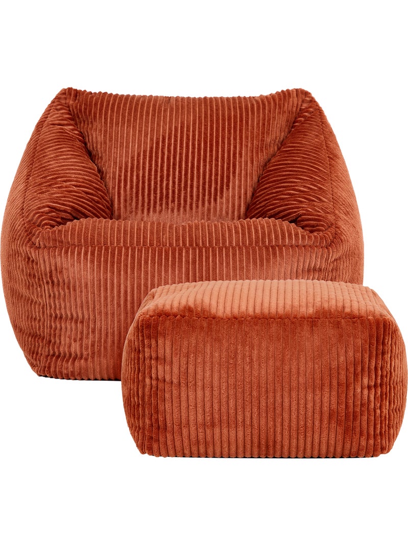 Pouf poltrona per bambini con poggiapiedi quadrato coordinato in velluto a coste - icon Terracotta - Kiabi