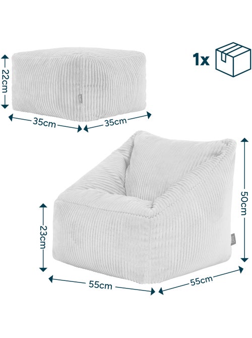 Pouf poltrona per bambini con poggiapiedi quadrato coordinato in velluto a coste - icon - Kiabi