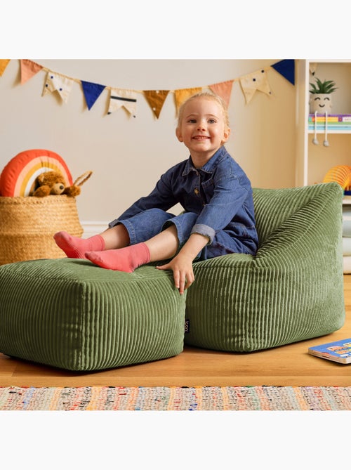 Pouf poltrona per bambini con poggiapiedi quadrato coordinato in velluto a coste - icon - Kiabi